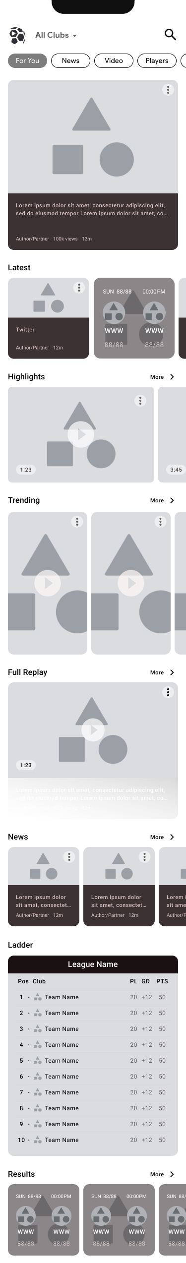 Sports streaming app — full screen scroll