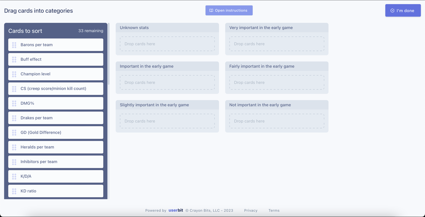 Card sorting exercise with esports stats