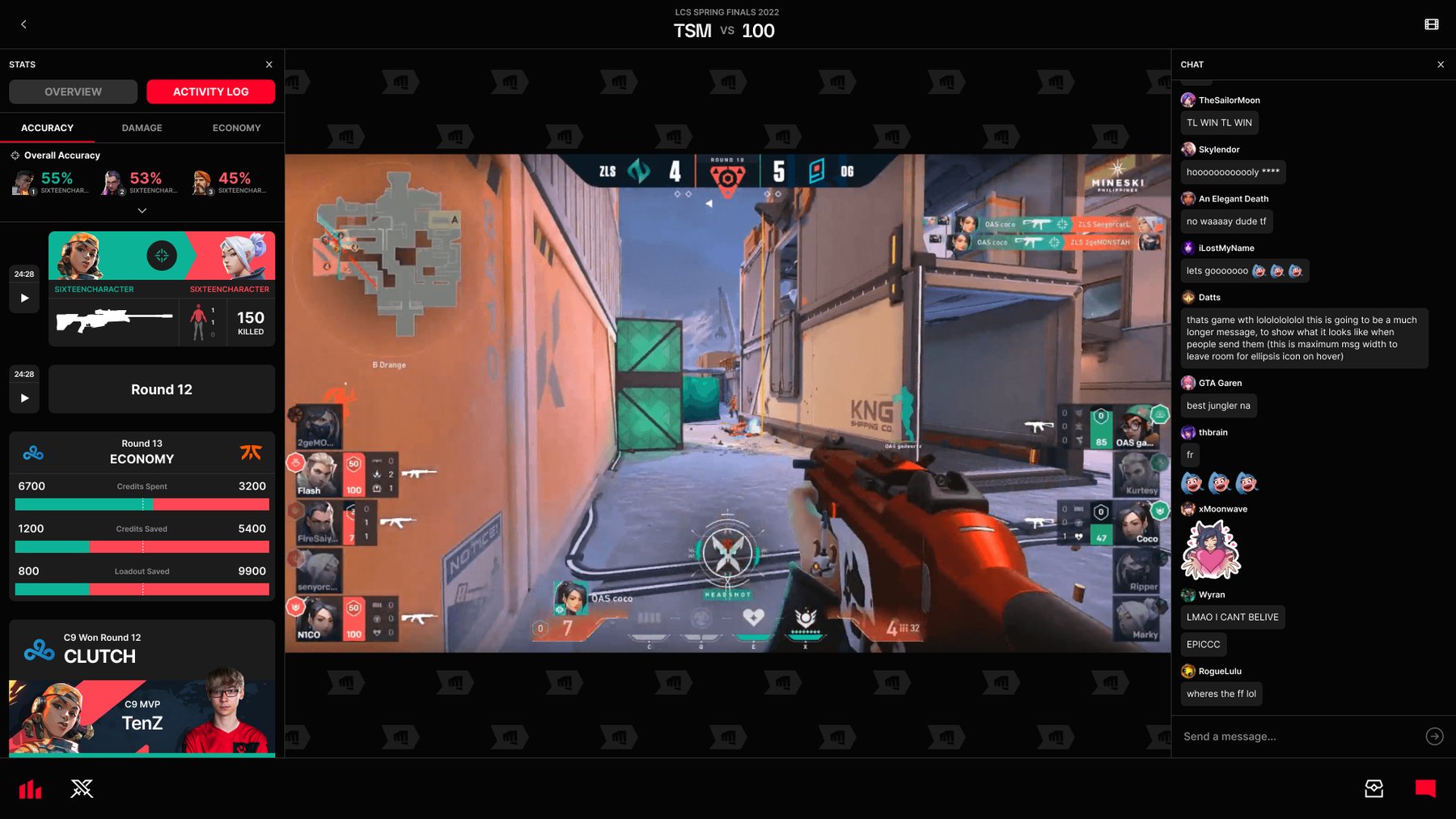 REN watch experience with stats panel on the left of the player